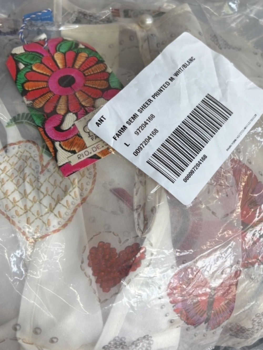 NWT Farm Rio Organza Puff-Sleeve Hearts Eye print Dress, size L - Picture 14 of 15